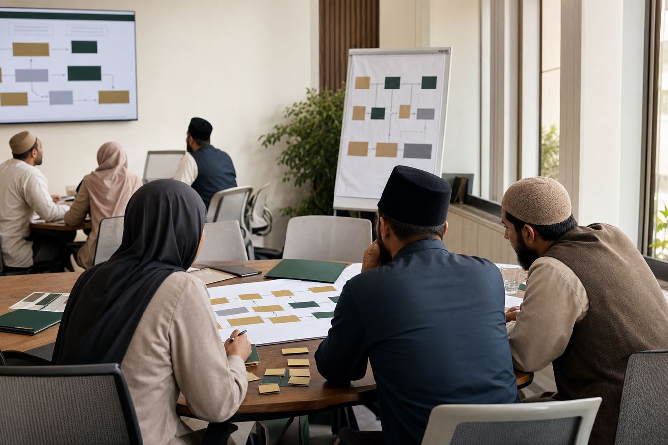Bengkel penilaian kesediaan institusi dengan fasilitator dan pentadbir menyemak roadmap.
